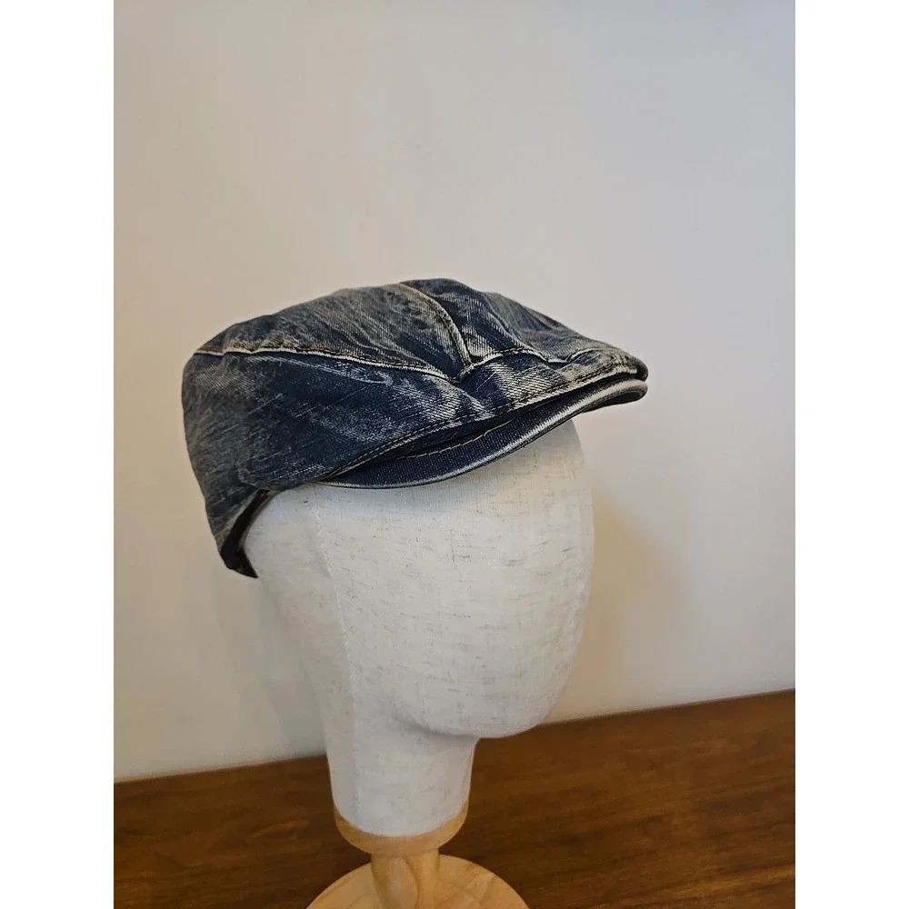 Vintage Denim Cabbie Newsboy Cap Gatsby Hat Retro 80s Jean Golf Grunge Mens Med